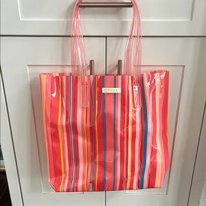 Clinique Pink Striped Women's Tote Bag